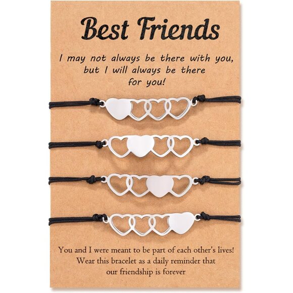 Favorite Best Friend Bracelets with Heart Charms - Adjustable Stainless Steel Fr - Picture 1 of 7